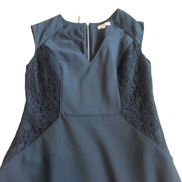 Rebecca Taylor Black Sheath Dress Lace Detail Gold Zip Wool Blend Size 8 Women's - Picture 2 of 10